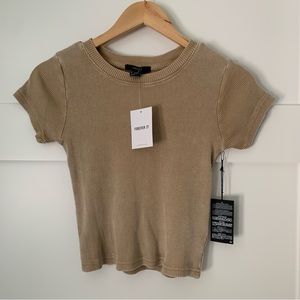 COPY - Forever 21 Small Mineral Wash Tee Crop Top New With Tags NWT Khaki